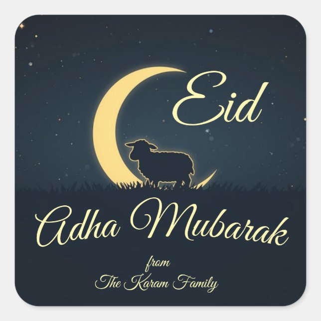 Adesivo Quadrado Eid  Al Adha Dark Blue Sheep Dinner  (Frente)