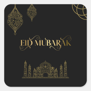 Adesivo Quadrado Eid Mubarak 2024 - Caligrafia Ouro