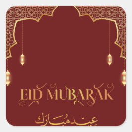 Adesivo Quadrado Eid Mubarak 2024 Personalização Dourada e Vermelha