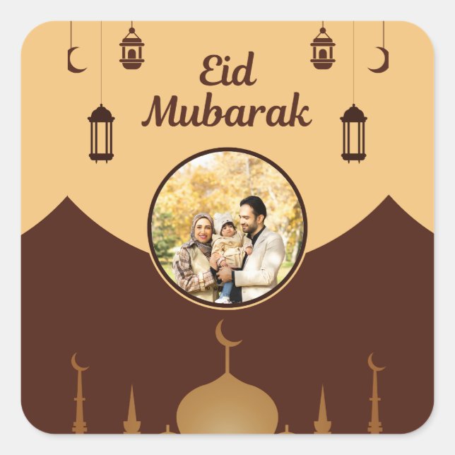 Adesivo Quadrado Eid Mubarak Photo Frame Mosque Skyline Art (Frente)