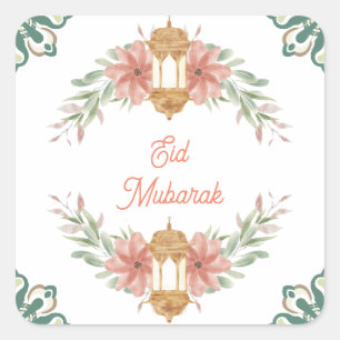 Adesivo Quadrado Eid Mubarak  Ramadan Mubarak Flowers Wreath Lamp
