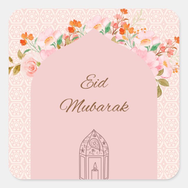 Adesivo Quadrado Eid mubark rosa (Frente)