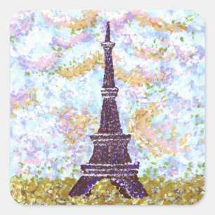Adesivo Quadrado Eiffel Torre Pointillism Sticker Quadrado