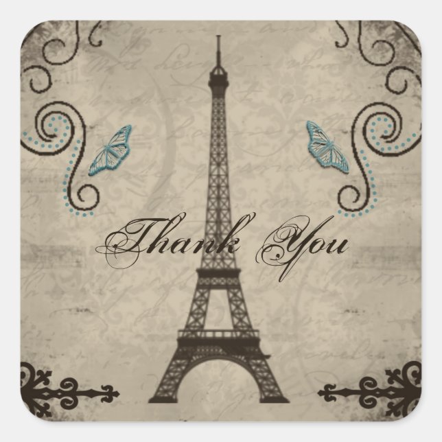 Adesivo Quadrado Eiffel Tower Grunge Obrigado Sticker (Frente)