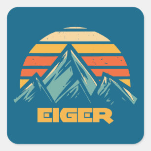 Adesivo Quadrado Eiger Suíça Retro Turquesa