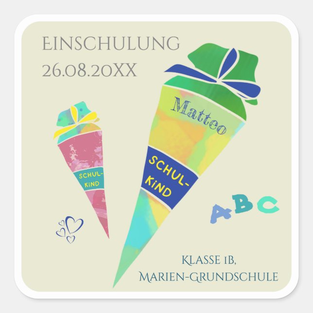 Adesivo Quadrado Einschulung Schulkind Inhalt Schultüte Sticker (Frente)