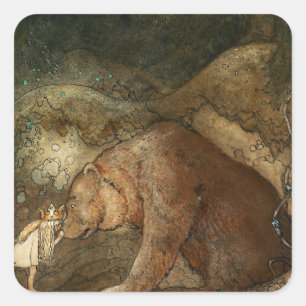 Adesivo Quadrado “Ela Beijou o Urso” por John Bauer