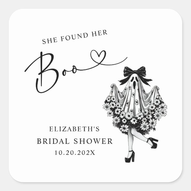 Adesivo Quadrado Ela Encontrou Seu Chá de panela Floral De Fantasma (Frente)