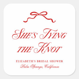 Adesivo Quadrado Ela Está Amarrando O Nó Arco Elegante Desenhado à 