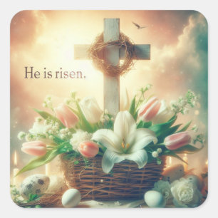 Adesivo Quadrado Ele é Risen Cross com Coroa de Cornos
