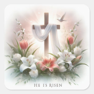 Adesivo Quadrado Ele é Risen Cross com Páscoas