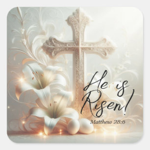 Adesivo Quadrado Ele é Risen Cross com Páscoas e ovos