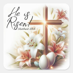 Adesivo Quadrado Ele é Risen Cross com Páscoas e ovos