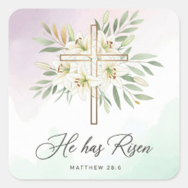 Adesivo Quadrado "Ele tem risen" Páscoa quadrada