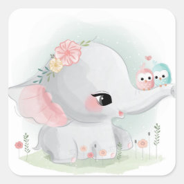 Adesivo Quadrado Elefante Adorável E Aves