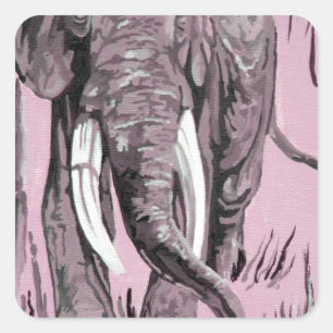 Adesivo Quadrado Elefante Atravessando A Savana-De-Pé-Rosa
