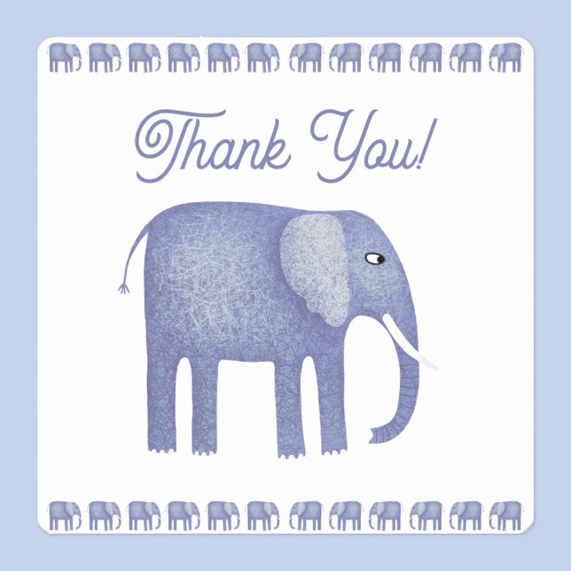 Adesivo Quadrado Elefante Azul Obrigado (Blue elephant watercolor thank you sticker)