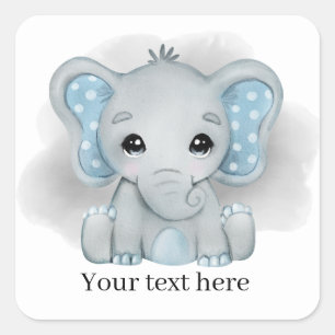Adesivo Quadrado elefante bebê bonitinho adiciona texto para qualq