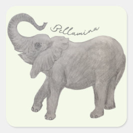 Adesivo Quadrado Elefante Bebê Com Texto