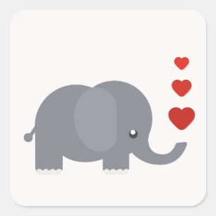 Adesivo Quadrado Elefante bonito com amor lunático dos corações