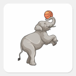 Adesivo Quadrado Elefante com basquete