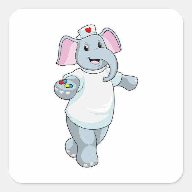 Adesivo Quadrado Elefante como Enfermeira com Medicina (Frente)
