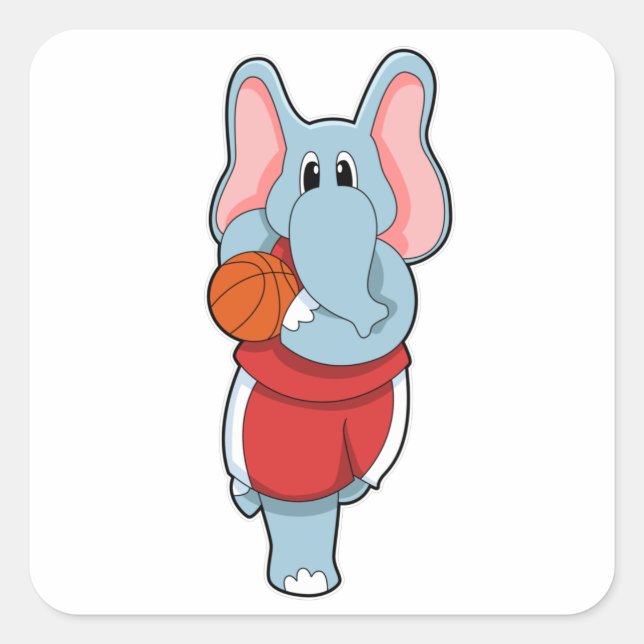 Adesivo Quadrado Elefante como jogador de basquetebol (Frente)