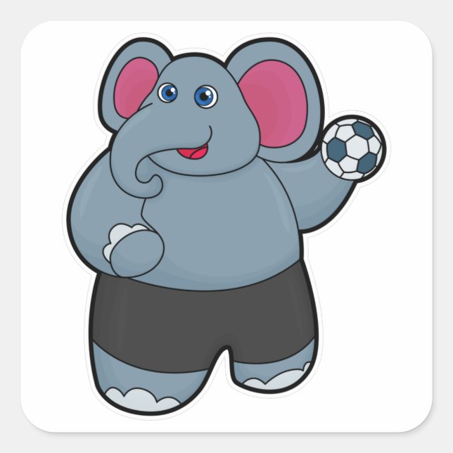 Adesivo Quadrado Elefante como jogador de handebol com handebol (Frente)
