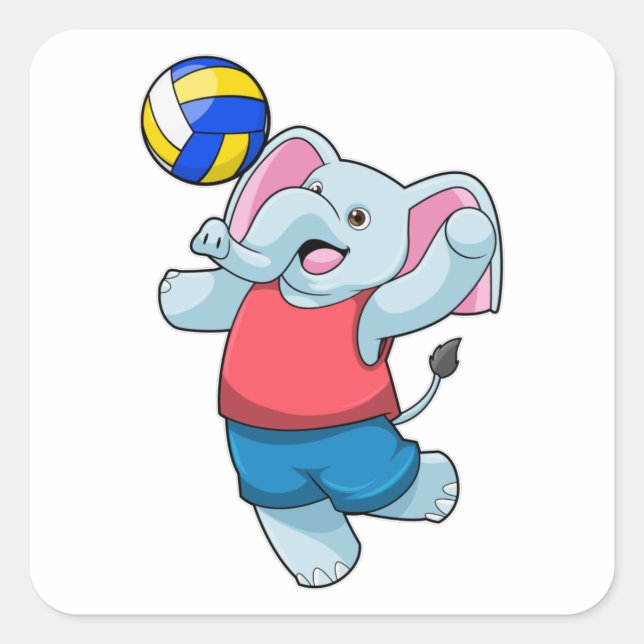 Adesivo Quadrado Elefante como jogador de voleibol (Frente)