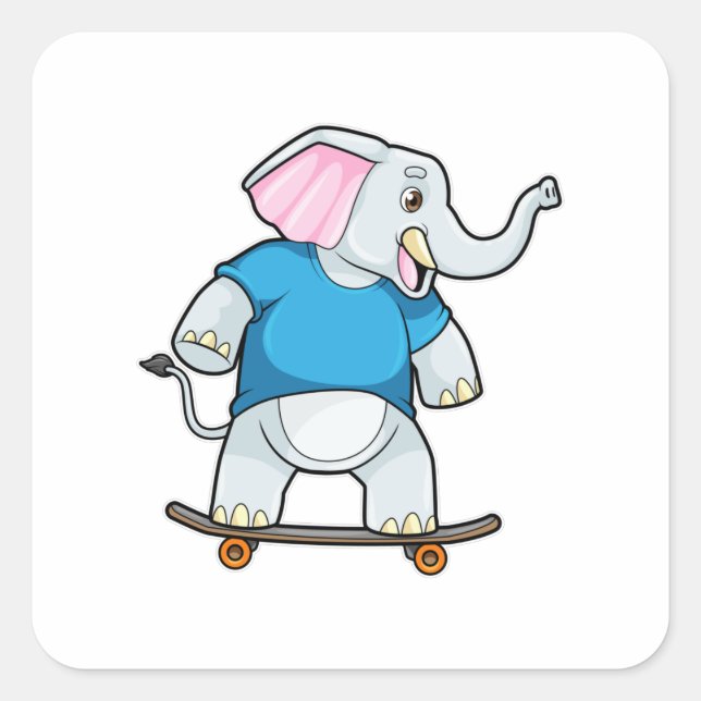 Adesivo Quadrado Elefante como skater com skate (Frente)