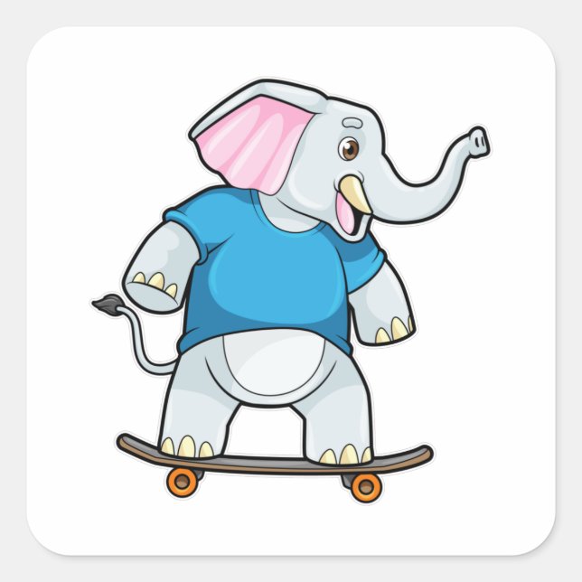 Adesivo Quadrado Elefante como skater com skate (Frente)