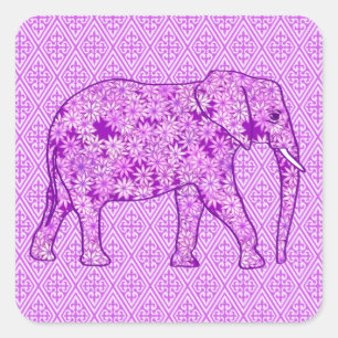 Adesivo Quadrado Elefante da flor - roxo ametista