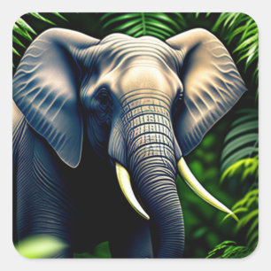 Adesivo Quadrado Elefante Da Selva Majestosa - Selvagem E Livre