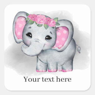 Adesivo Quadrado elefante de bebê bonitinha adiciona texto para qu