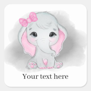 Adesivo Quadrado elefante de bebê bonitinha adiciona texto para qu
