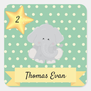 Adesivo Quadrado Elefante de Bolinhas Personalizado com Nome e Idad