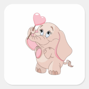 Adesivo Quadrado Elefante de Cartoon Rosa