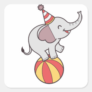 Adesivo Quadrado Elefante de Circo Cento na Bola - Festa de anivers