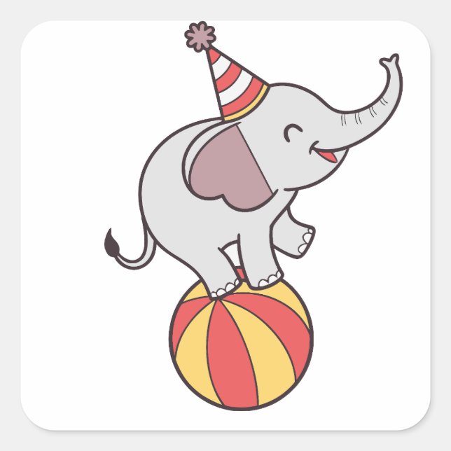 Adesivo Quadrado Elefante de Circo Cento na Bola - Festa de anivers (Frente)