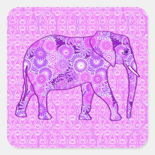 Adesivo Quadrado Elefante de espiral fractal - púrpura e orquídea