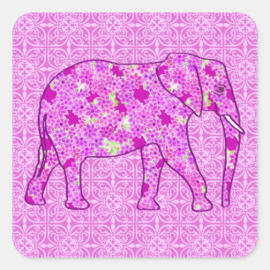 Adesivo Quadrado Elefante de flor - orquídea e magenta