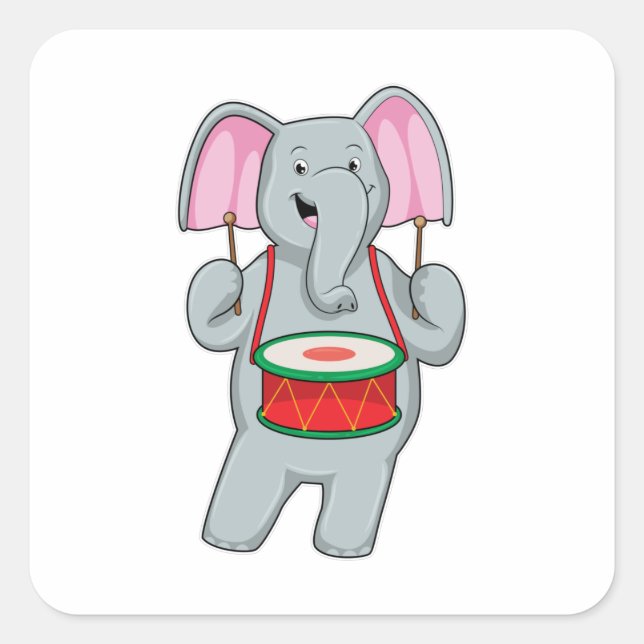 Adesivo Quadrado Elefante em Música com Tambor (Frente)