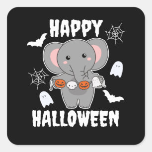 Adesivo Quadrado Elefante Feliz Halloween Pumpkin Bat Costume