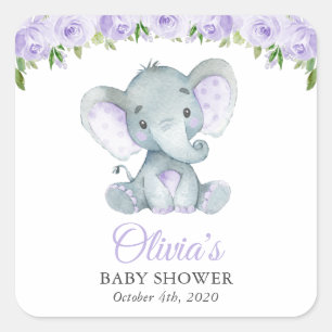Adesivo Quadrado Elefante, Flores De Aquarelas Roxas, Chá de frald