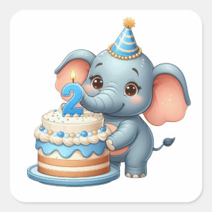 Adesivo Quadrado Elefante Fofo 2º Aniversário
