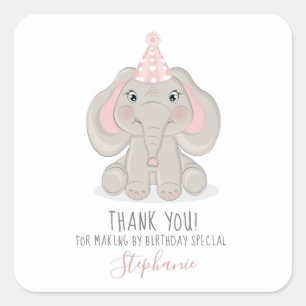 Adesivo Quadrado Elefante no Chapéu Festa de aniversário