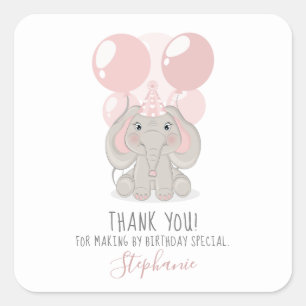 Adesivo Quadrado Elefante no Chapéu Festa de aniversário