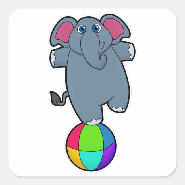 Adesivo Quadrado Elefante no Circo com bola de Circo (Frente)