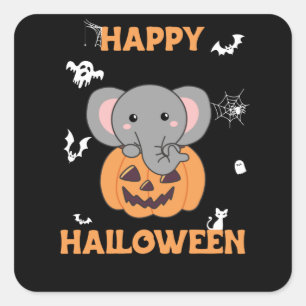 Adesivo Quadrado Elefante No Feliz Dia Das Bruxas De Elefante Cute