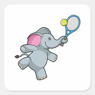 Adesivo Quadrado Elefante no Tênis com Raquete de Tênis
